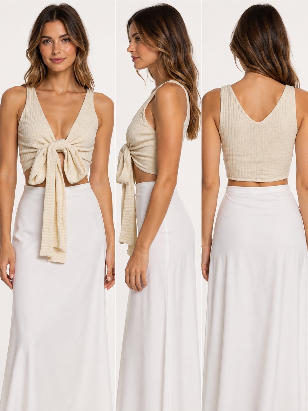 ReformationRibbed Tie-Front Bandeau Top